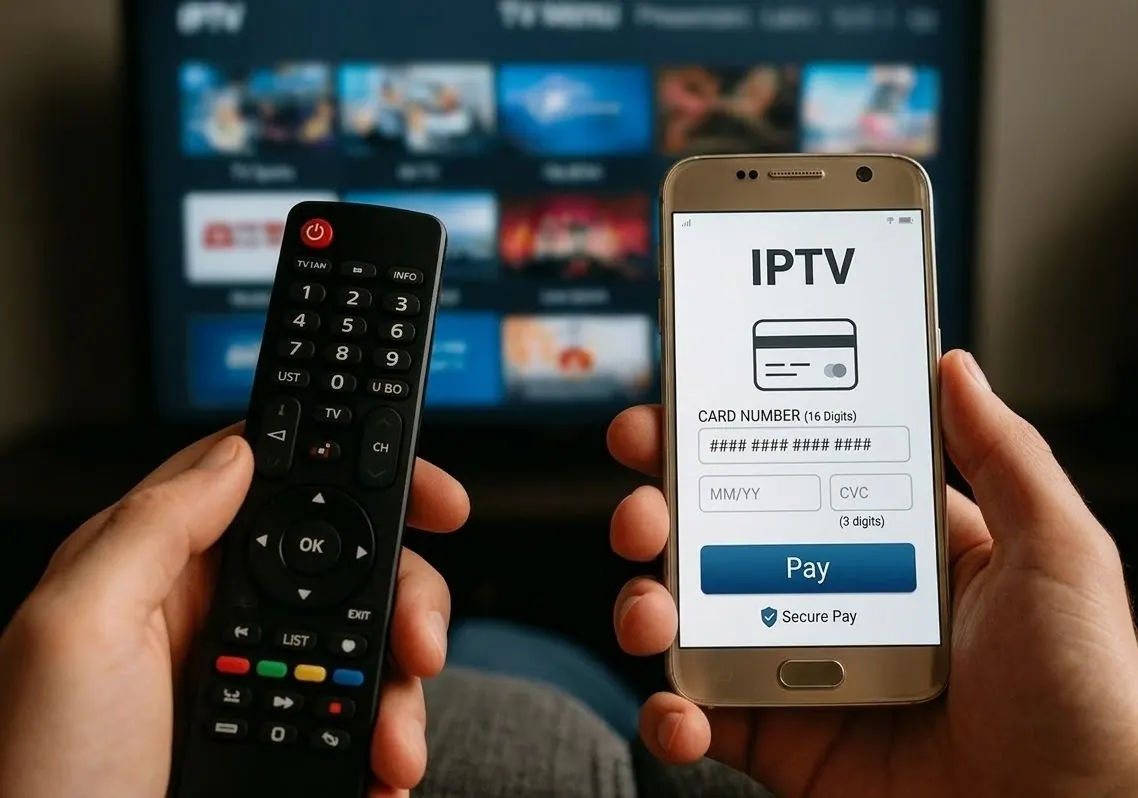 IPTV recharge payment on a phone with a TV remote